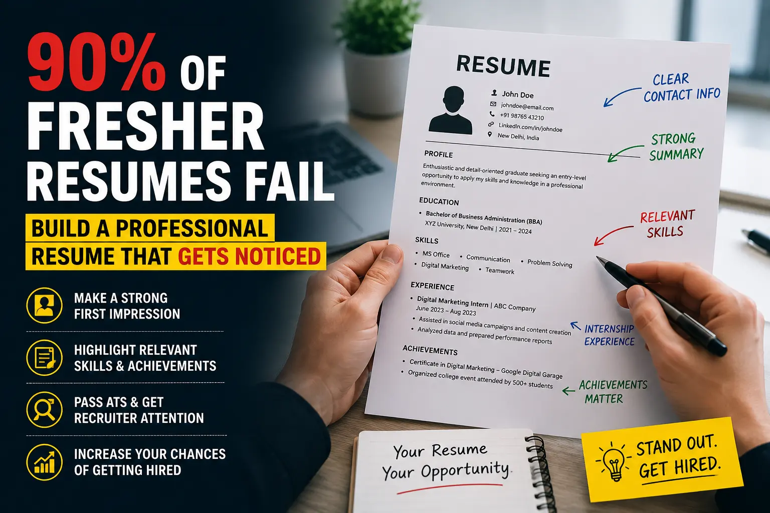 Read more about the article 90% of Fresher Resumes Fail: Build a Professional Resume That Gets Noticed
