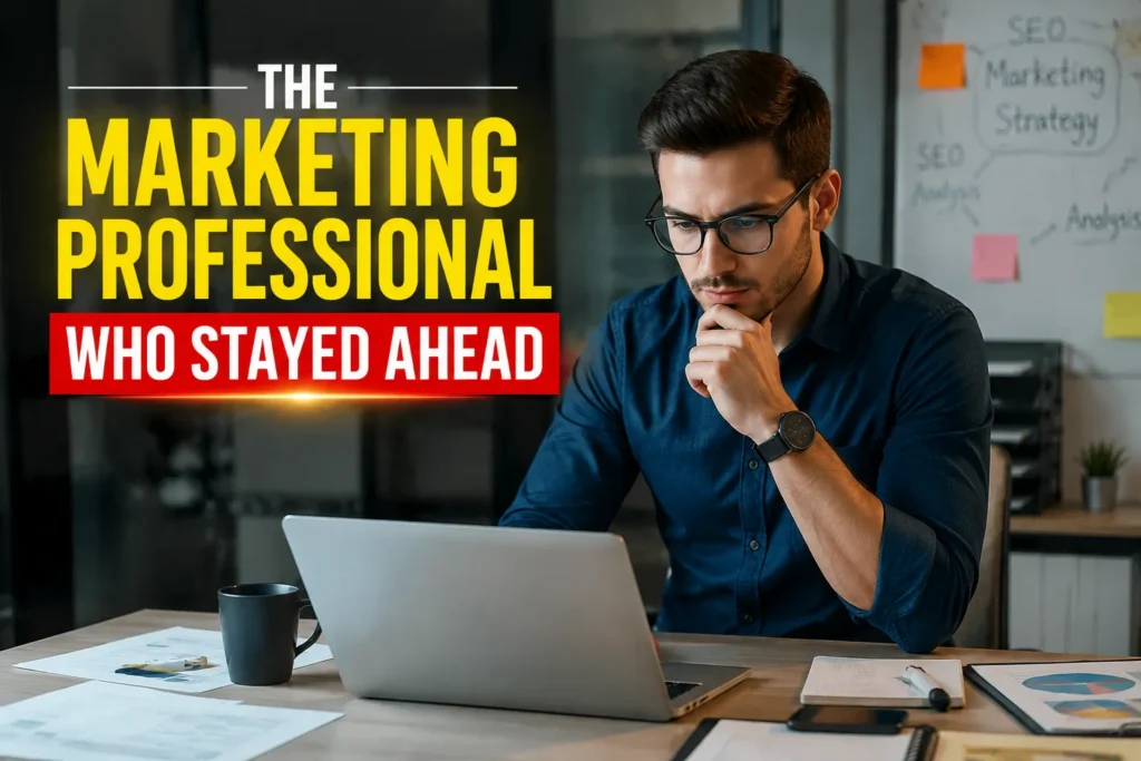 Professional marketer working on a laptop, showcasing Digital Marketing Careers, digital marketing course in Indore, internship with certificate in Indore, and career growth opportunities.