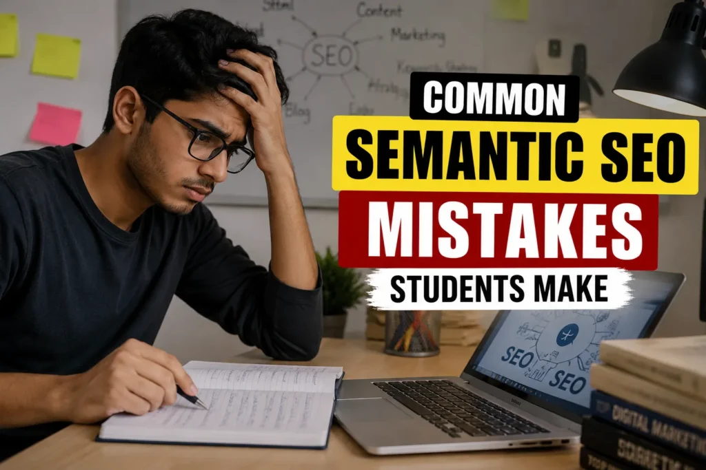 Student learning Semantic SEO while avoiding common SEO mistakes through digital marketing training near me, internship training in indore, and job oriented courses in indore.
