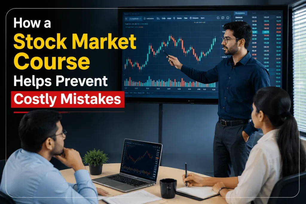 Stock Market Course training session helping students learn investing skills, avoid costly mistakes, gain practical market knowledge, and build career-ready financial expertise.