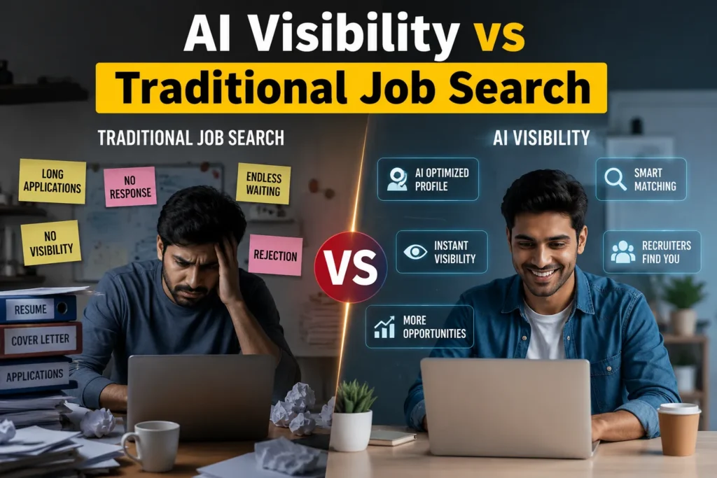 AI Visibility vs Traditional Job Search for students seeking internships and career growth.