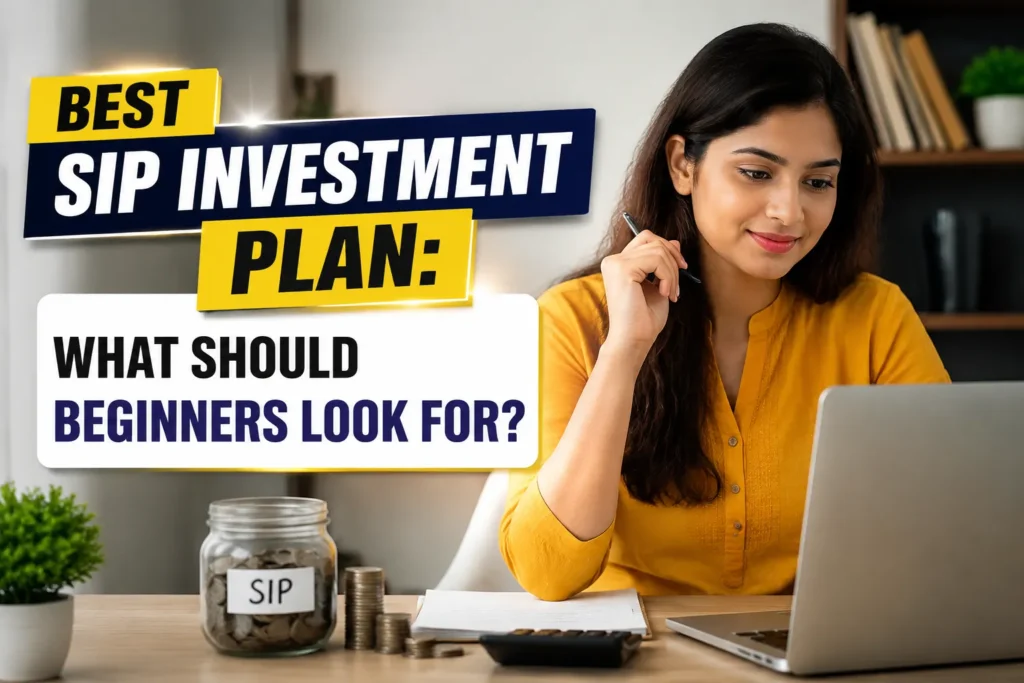 Young woman researching the Best SIP Investment Plan on a laptop while learning smart investment strategies and long-term wealth creation.