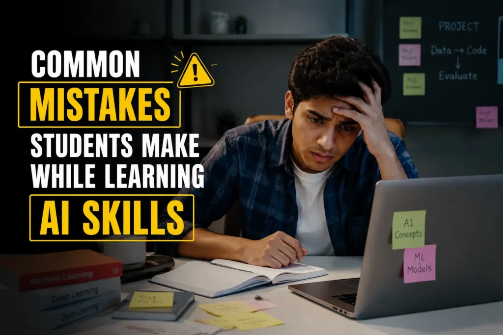Student learning AI Skills through practical projects, internship training, and digital marketing courses to improve job opportunities in Indore.