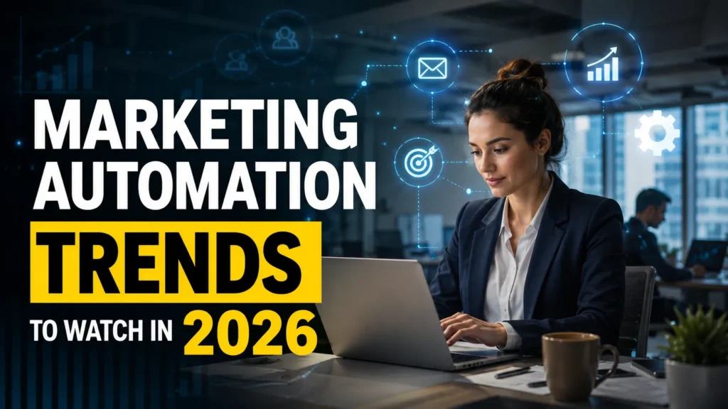 Marketing Automation trends in 2026 with a professional marketer using AI-powered automation tools