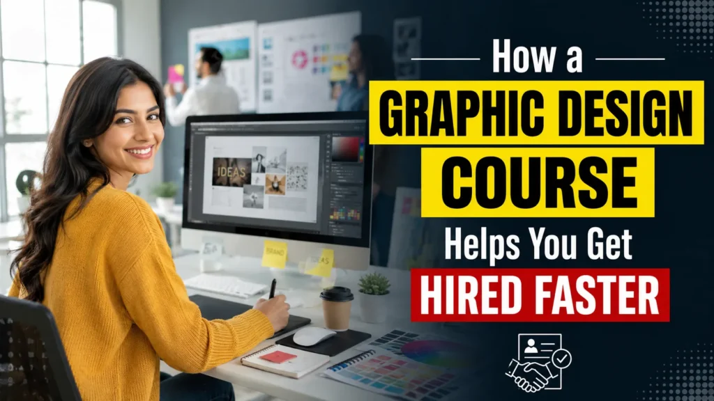 A student learning in a Graphic Design Course to build creative skills and get hired faster through job-oriented training in Indore.