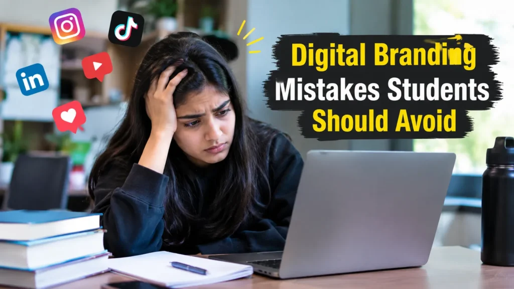 Real student learning Digital Branding on a laptop while avoiding common branding mistakes through practical digital marketing training.