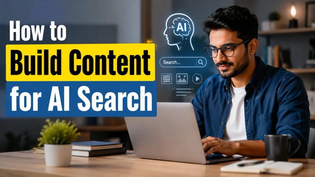 AI Search Optimization content strategy with a professional using AI tools to improve digital marketing training and job oriented courses in Indore.