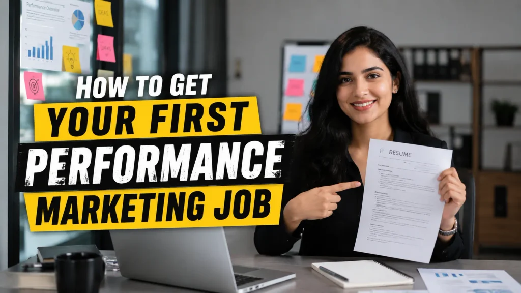 Performance Marketing job guide with a young professional, resume, digital marketing skills, and career opportunities in Indore
